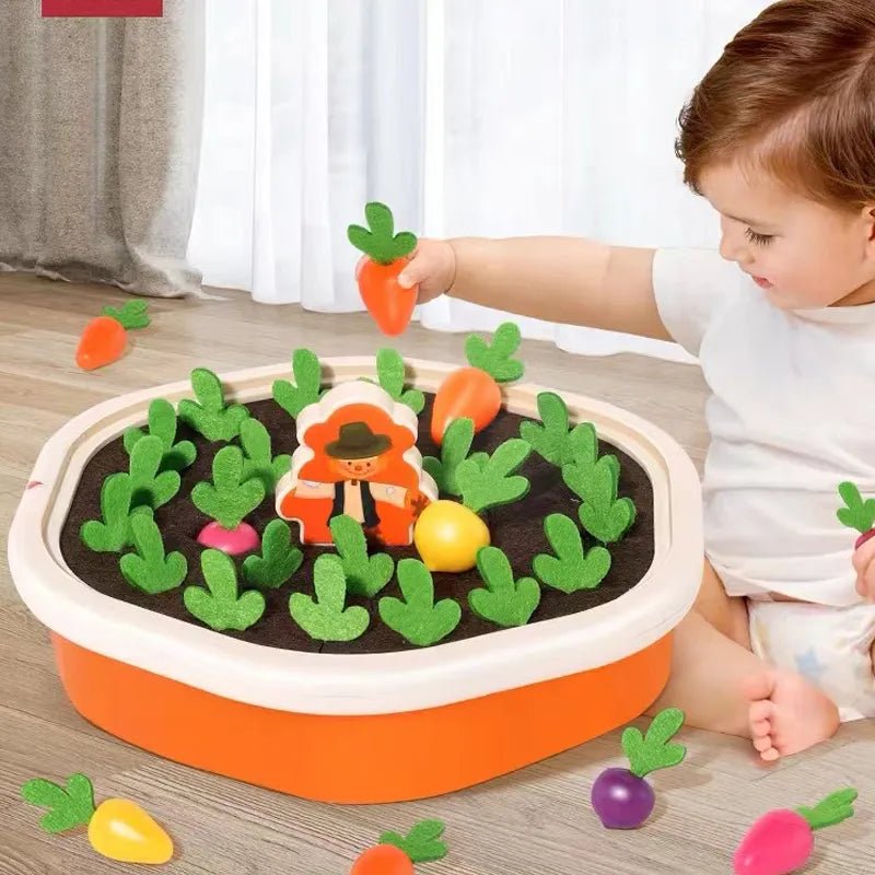 Child playing with a toy garden set 