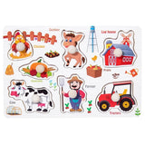 Set of farm-themed stickers with animals, objects, and a farmer.