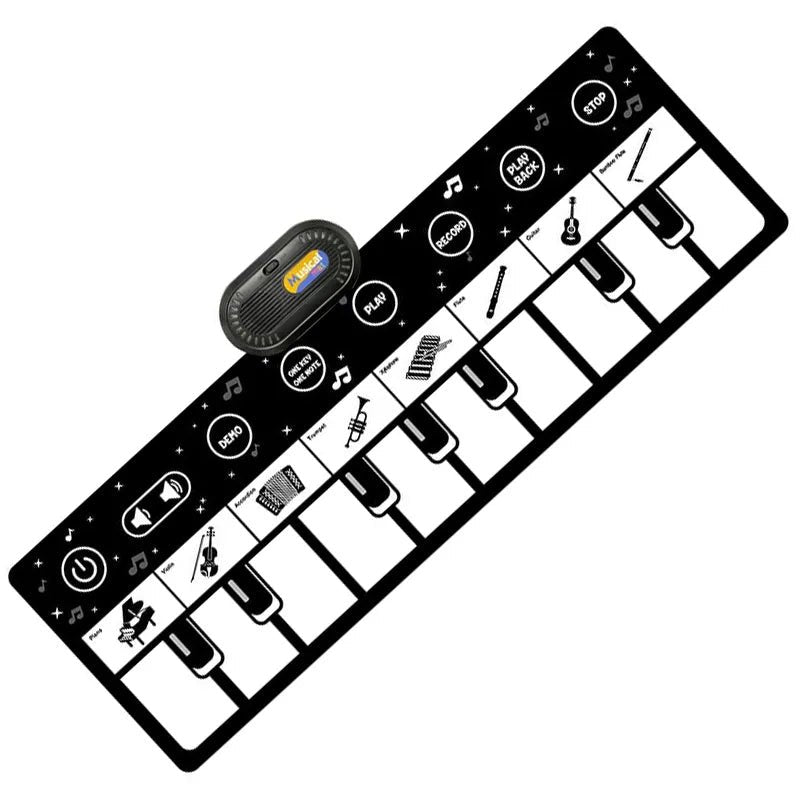 Black and white electronic keyboard controller with keys and buttons