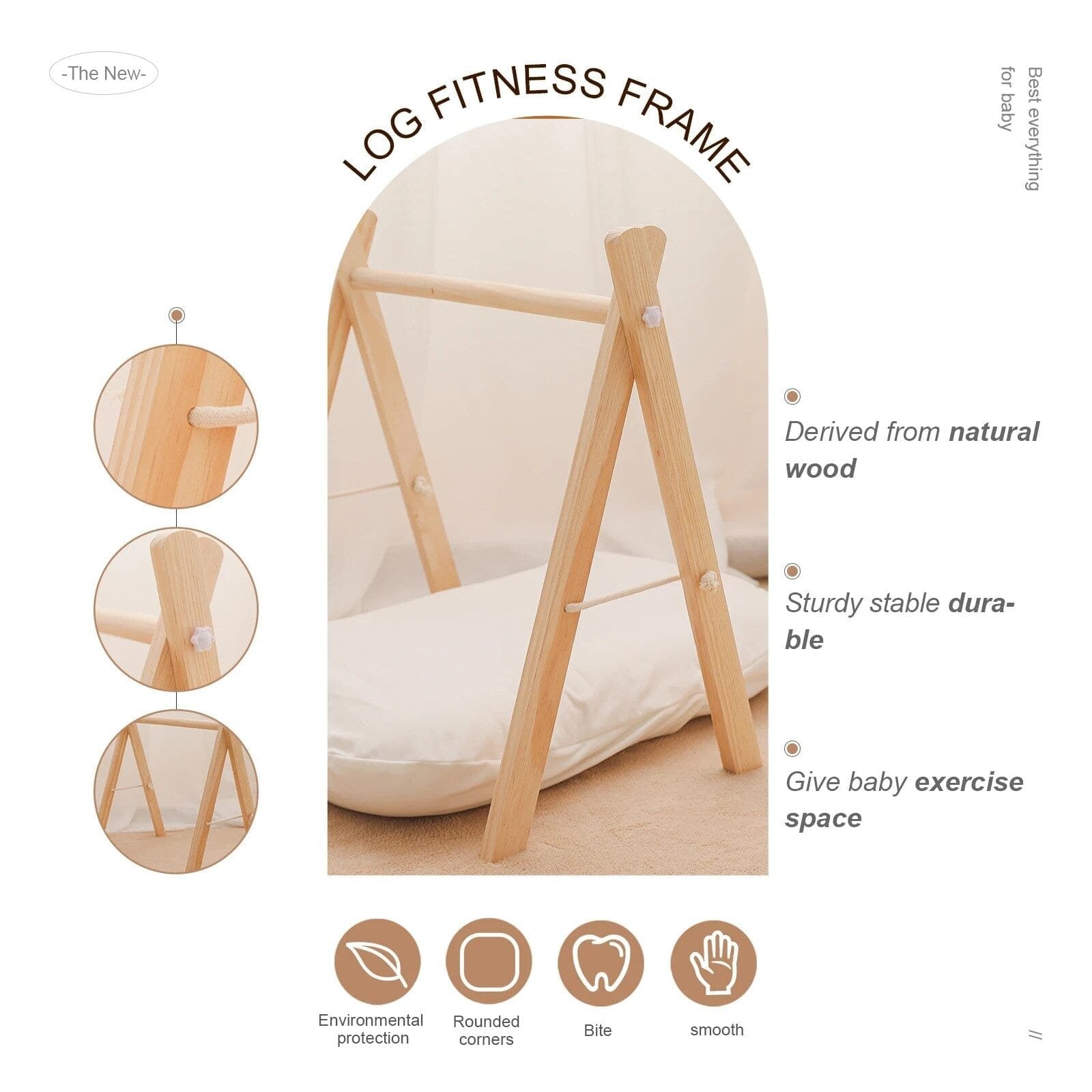Natural Wooden Baby Gym & Teether with Clouds & Rodent image 1