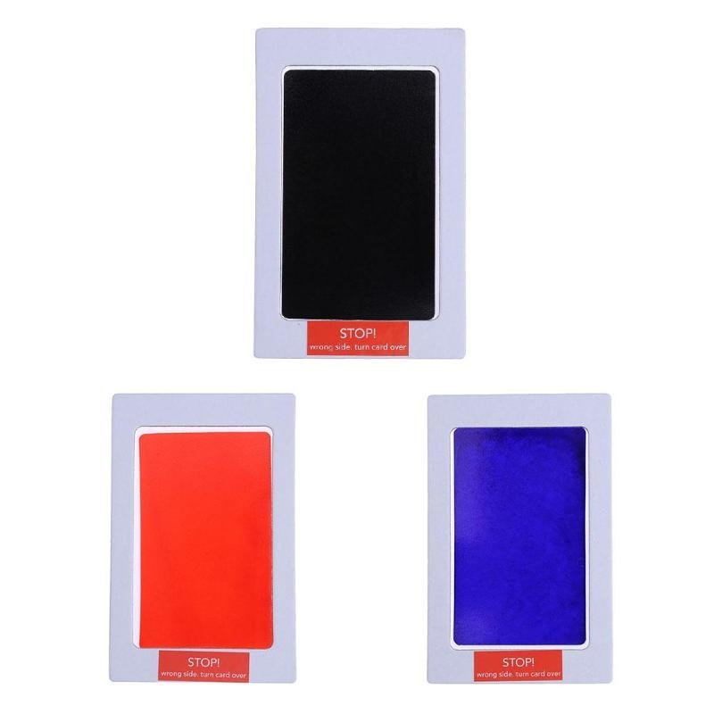 Three rectangular warning signs with black, red, and blue colors in packaging 
