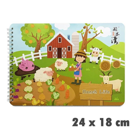Notebook with farm-themed design featuring animals and a barn, size 24 x 18 cm.