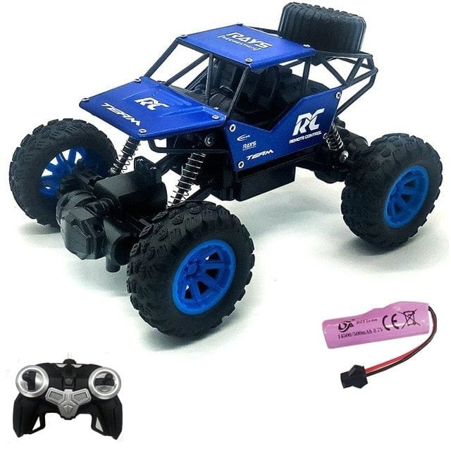 Blue and black remote control monster truck with battery and charger