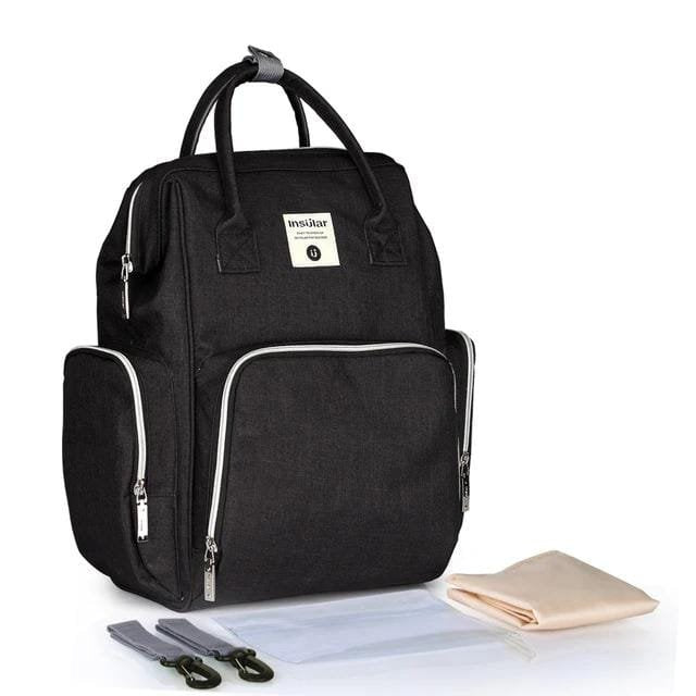 Black backpack with accessories