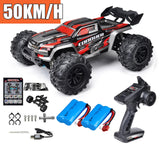 Toy truck with remote control, batteries, and accessories