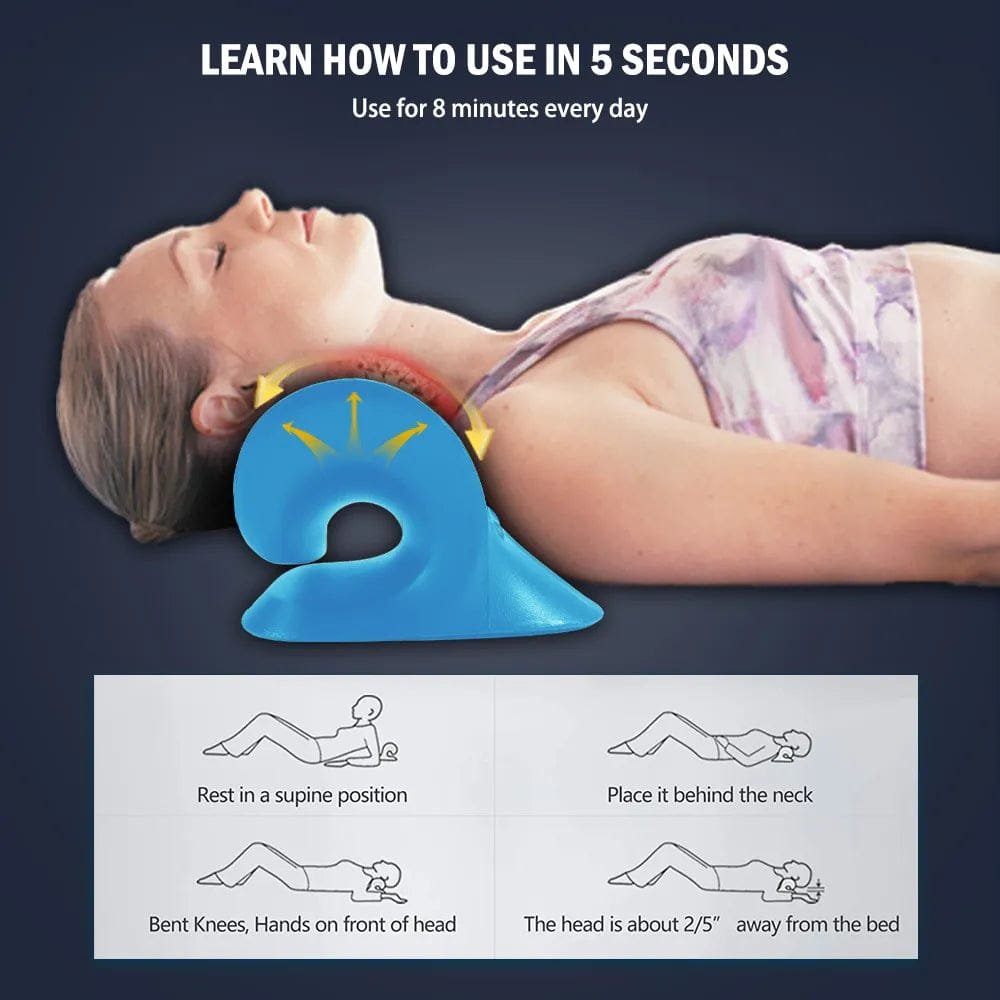 Person using a neck device with instructions on how to use it.