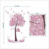 Wall decal of a pink flowering tree with measurements