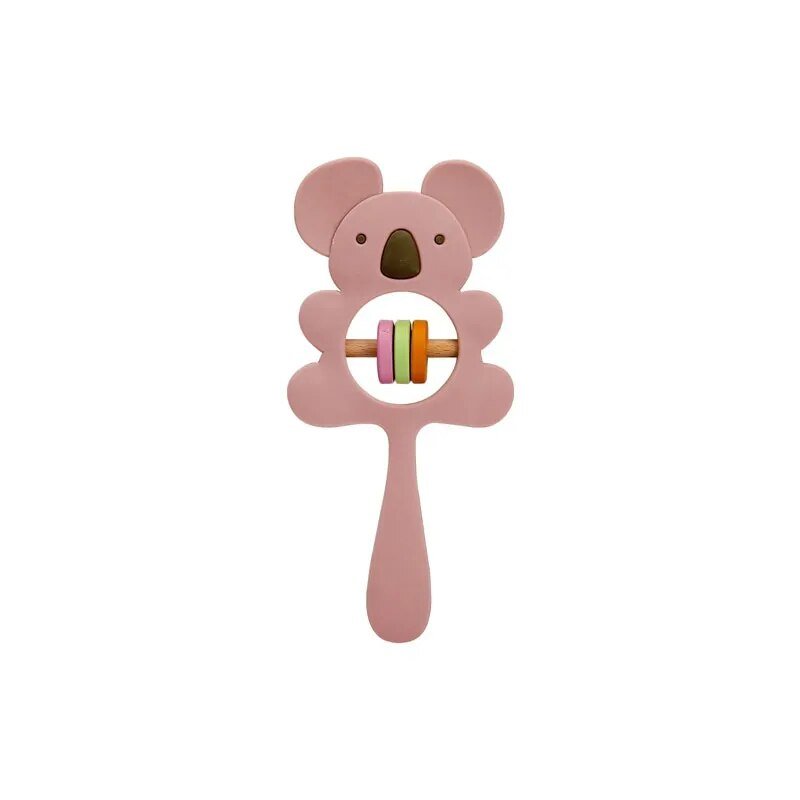 1PC Koala & Elephant Silicone Teether Handbell Rattles - koala pink image