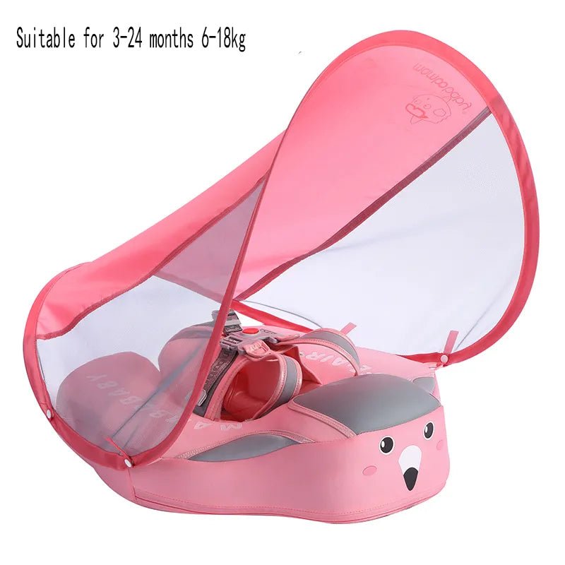 Pink baby seat with transparent cover on a white background