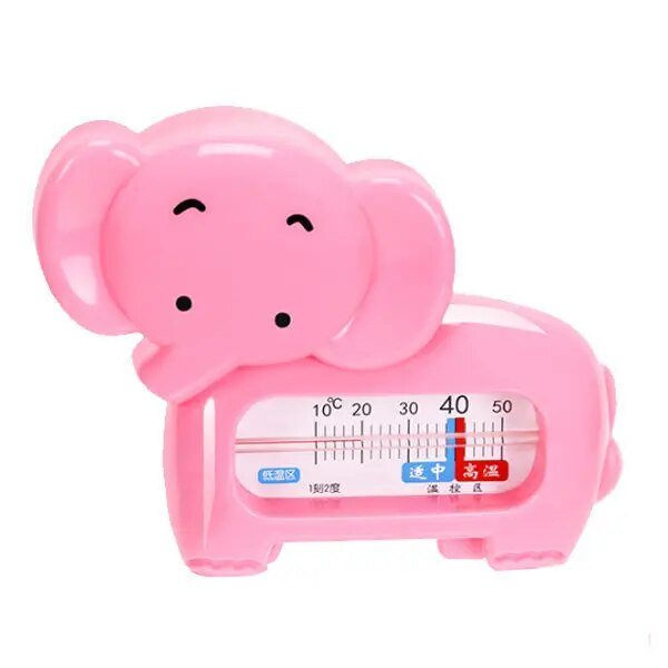 Pink elephant-shaped thermometer on a white background