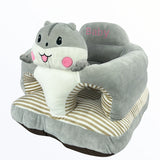 Plush shark-shaped baby seat with 'Baby' text on a white background