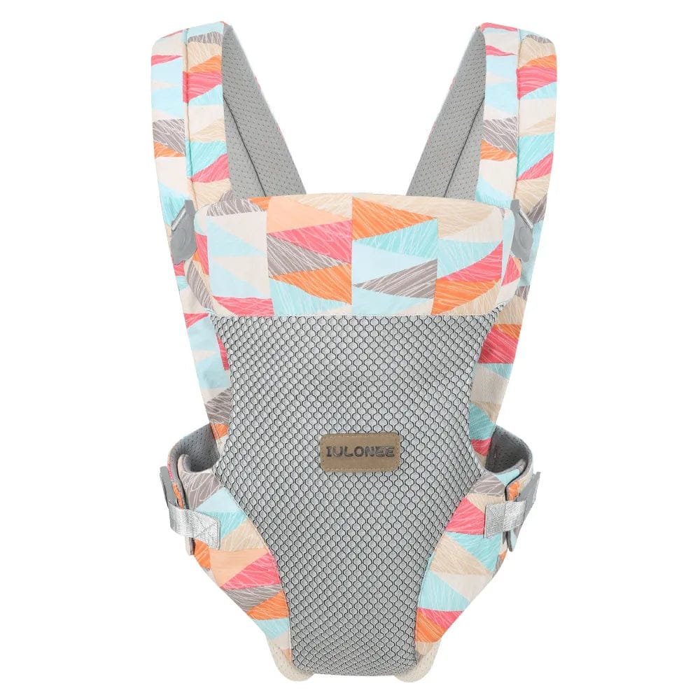 Baby carrier with a colorful geometric pattern