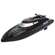 Black and blue racing toy boat.