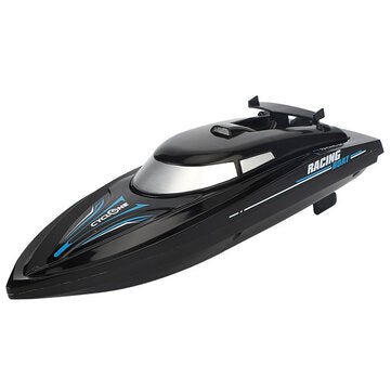 Black and blue racing toy boat.