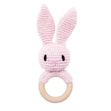 Wooden Baby Rattle & Teether - Crochet Animal Designs - Pink Rabbit image