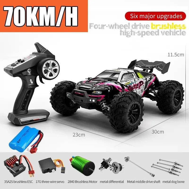 Remote control car with specifications and components.