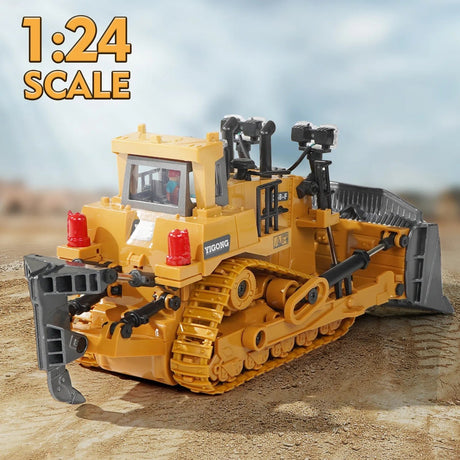 Toy bulldozer with '1:24 Scale' text