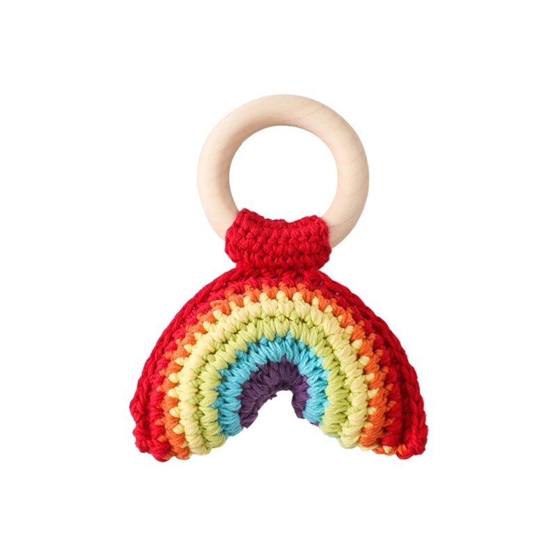 1PC Crochet Bear Rattle & Teether Bracelet for Babies - rainbow image