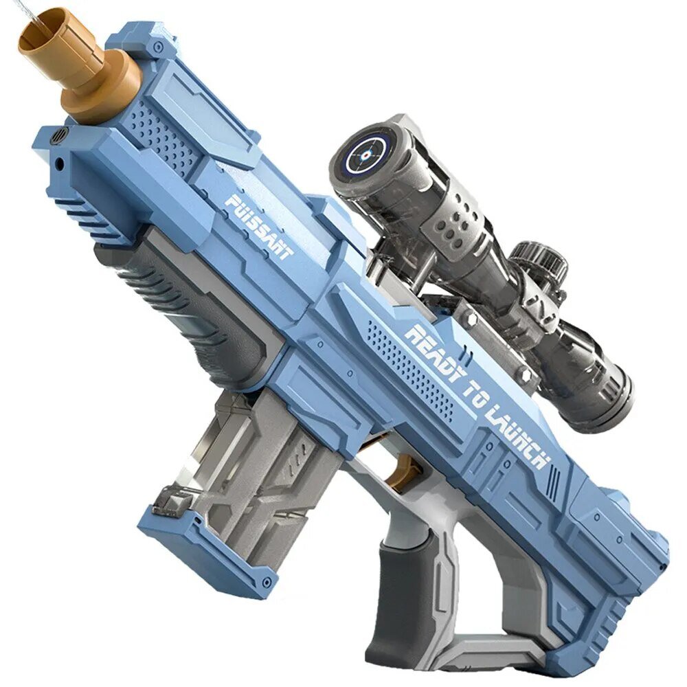 Blue and gray toy gun with 'Fusight' branding.