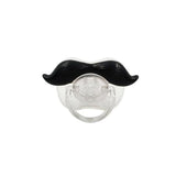 Clear pacifier with a black mustache on a white background