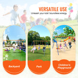 Children playing on a swing set with text highlighting versatile use in backyard, park, and children's playground.