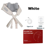 Shoulder and neck massager with accessories and packaging on a white background