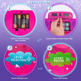 Instructions for using a pink electronic device on a purple background