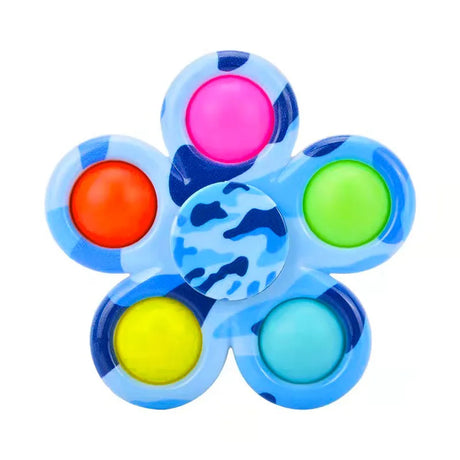 Colorful fidget spinner with blue base on a white background