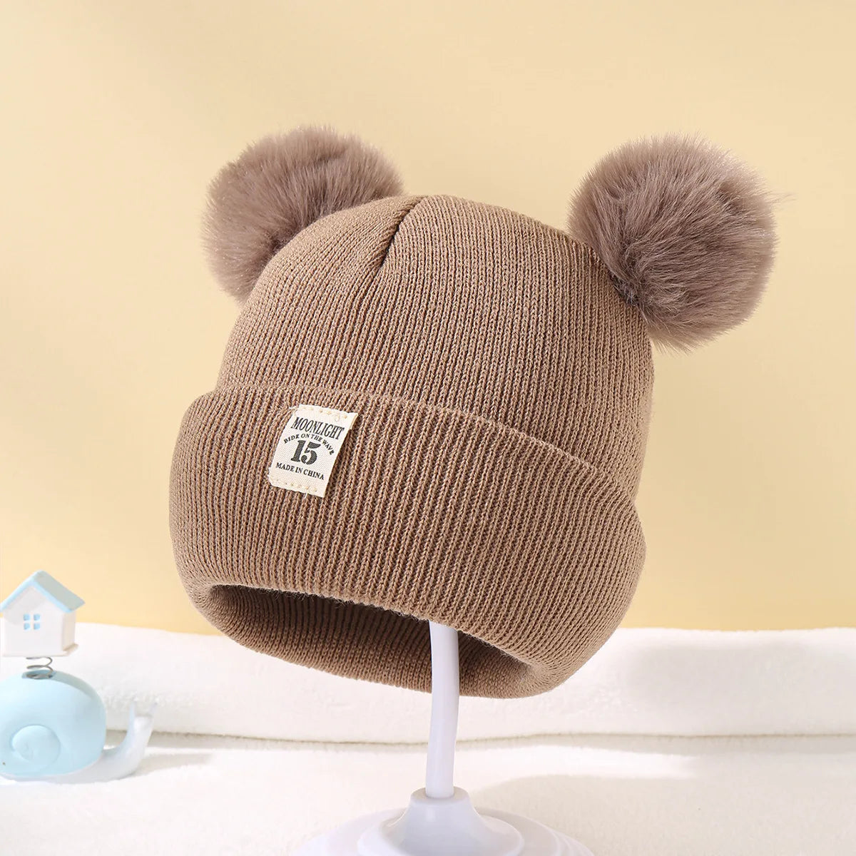 Warm Knitted Baby Beanie with Pom