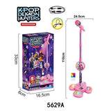 KPOP Demon Hunters toy microphone set with packaging and dimensions on a white background