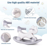 Children's rocking toy with features highlighted on a light blue background