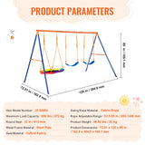 Children's swing set with product parameters on a light background
