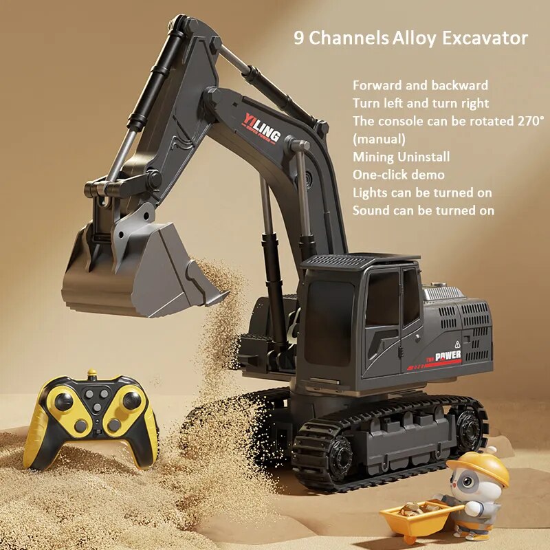 Alloy RC Excavator Toy with Lights & Sound