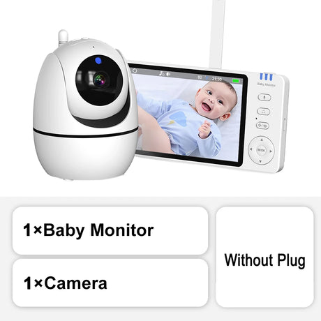 Baby monitor with camera and screen displaying a baby, on a white background.