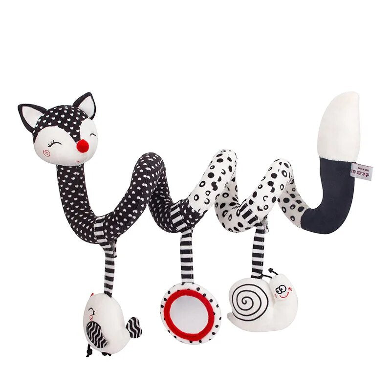 Black & White Baby Spiral Plush Toys: Stroller, Car Seat, Hanging Rattle, Crib Mobile Sensory