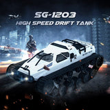 High-speed drift tank with cityscape and soldier.