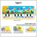 Children's toy piano with colorful design and keyboard layout on a white background