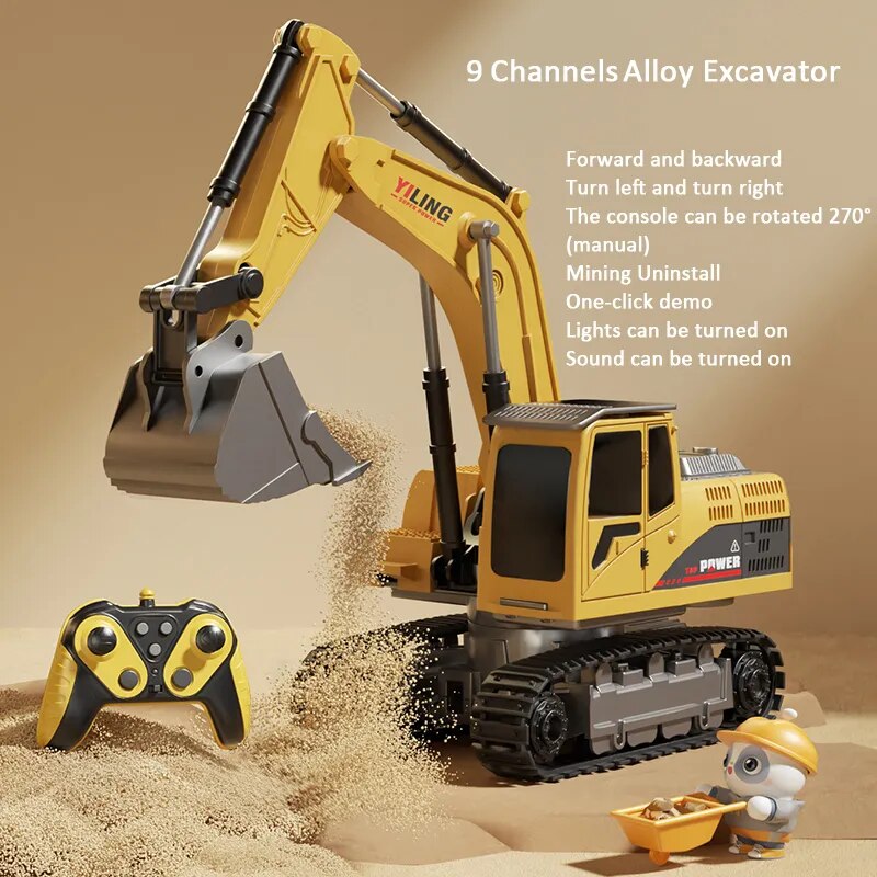 Alloy RC Excavator Toy with Lights & Sound