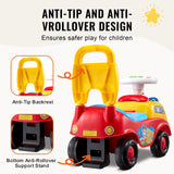 Children's toy car with anti-tip and anti-rollover design features on a white background.