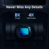 Camera sensor with 'Sony CMOS' display and text 'Never Miss Any Details' highlighting 8K photo and 4K HDR video capabilities.
