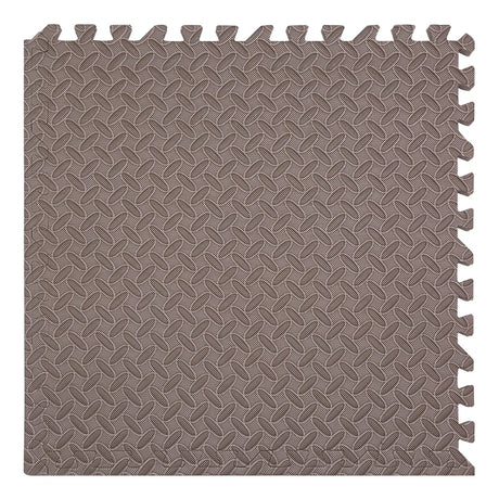 Brown interlocking foam mat tile with a woven pattern