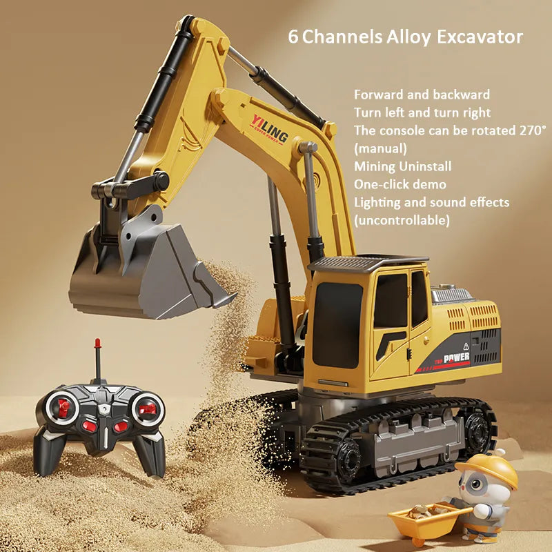 Alloy RC Excavator Toy with Lights & Sound