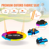 Colorful swing seat with features highlighted on a white background