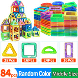 Colorful magnetic building blocks set with block types and quantities displayed.