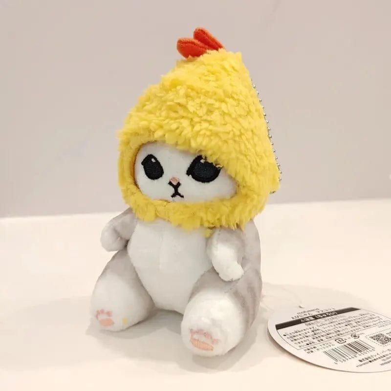 Plush toy with a yellow chicken costume.