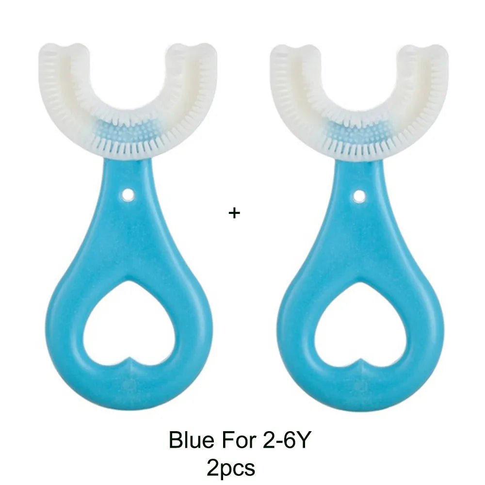 360-Degree U-Shaped Children's Toothbrush - Silicone Teeth Cleaner - Blue S 2pcs image