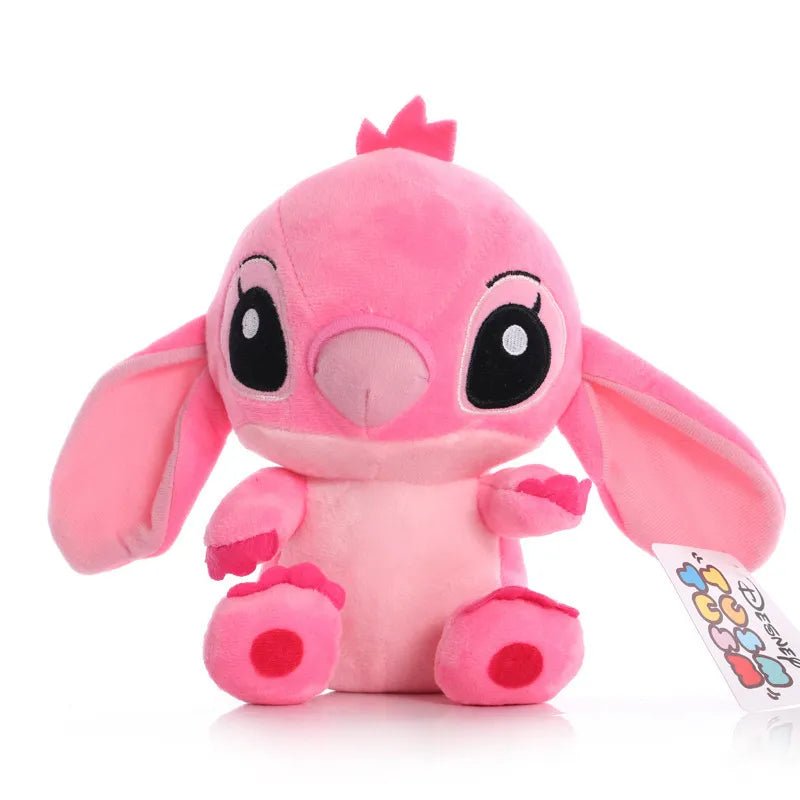 Pink plush toy with a tag 