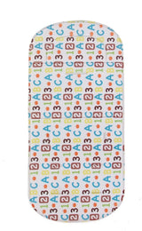 Rectangular mat with colorful alphabet pattern