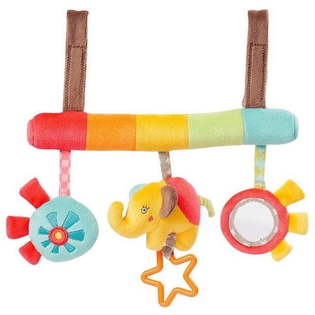 Colorful baby toy with an elephant and various shapes.