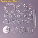 Set of Spirograph components.